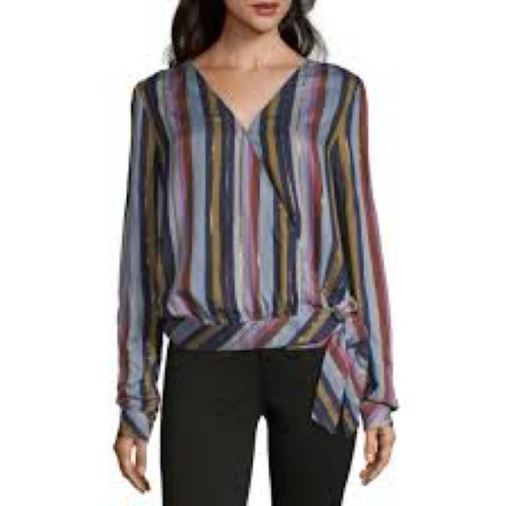ANA STRIPED TIE FRONT WRAP TOP